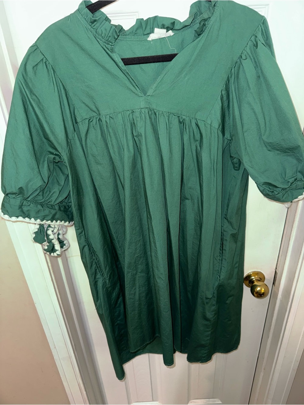 Chic Soul Emerald Green Blouse with Ruffled Neckline